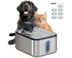 Automatische kattenwaterfontein van roestvrij staal, 5 liter, stil, kattenwaterdispenser met 3-trapsfilter en USB-oplader, zilver