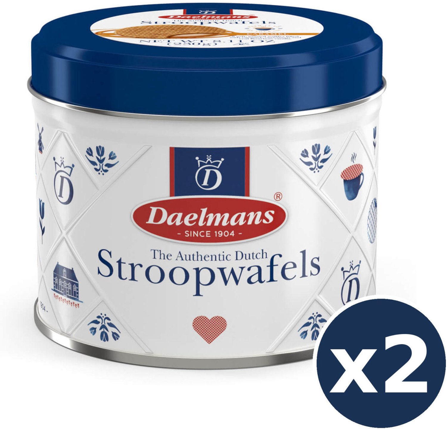 Daelmans Karamel Stroopwafels 2-Pack Bundel – 2 x 230g Decoratief Blik, 16 Stroopwafels Totaal, Traditioneel Hollands Recept uit 1904