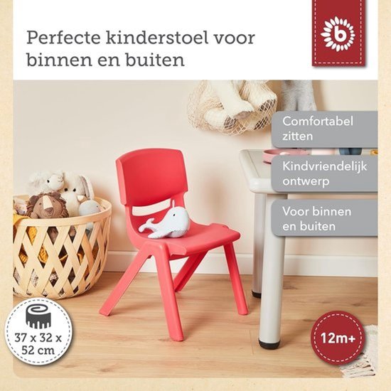 Stapelbare kinderstoel - Peuterstoel en kinderbankje - Binnen en buiten spelen - Kantelveilig ontwerp - Zithoogte 25 cm - Rood — afbeelding 3