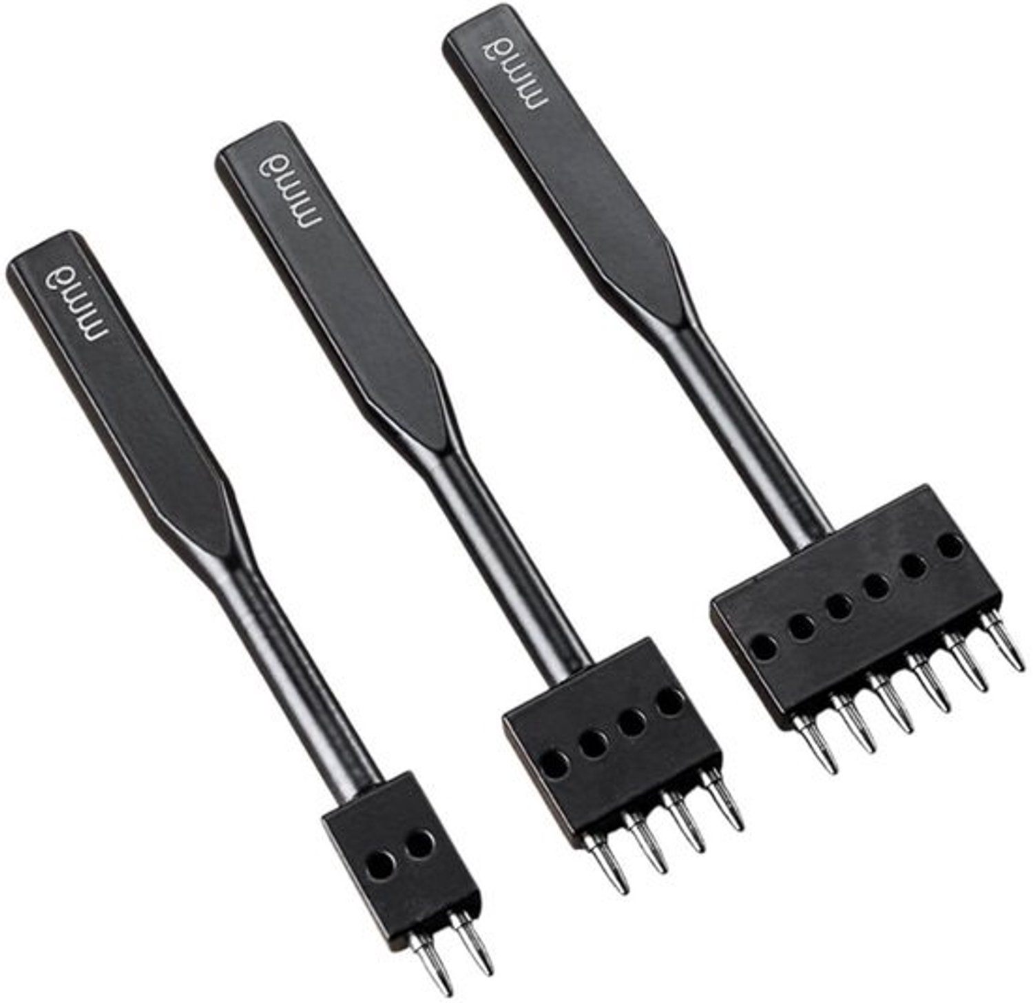 Leerpons set - Stikpons voor leer - Leerbewerking - Scherpe ronde tanden - 3 stuks 6 mm - Zwart