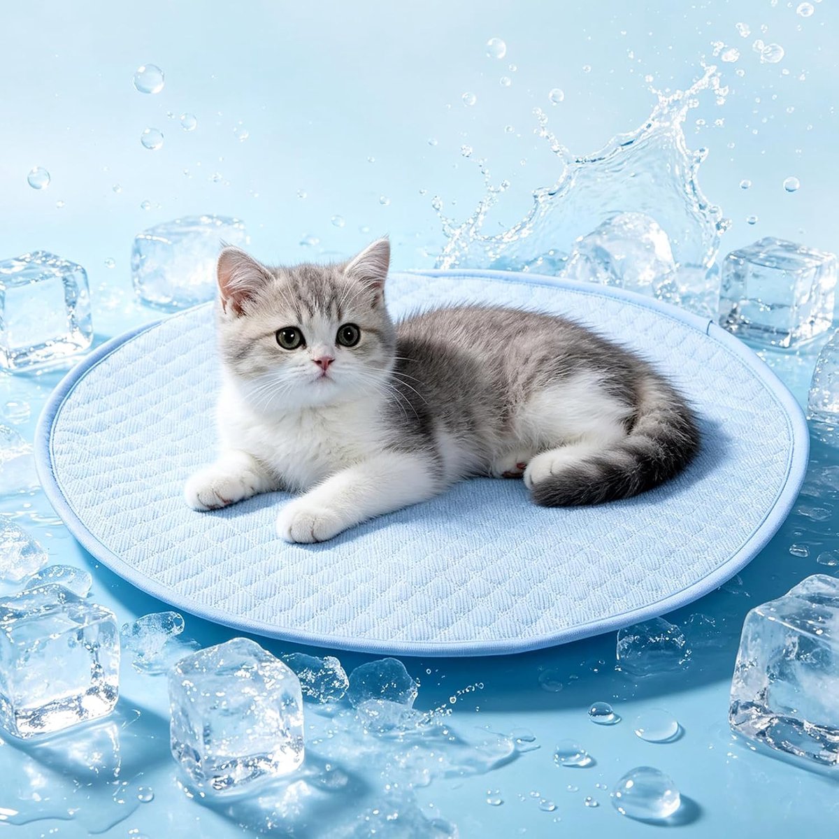Koelmat voor katten, 40 cm diameter, verkoelende mat voor honden, ademend, koelmat voor honden, tapijt voor katten, van ijszijde, speciaal voor de zomer, huis, auto, reizen, blauw