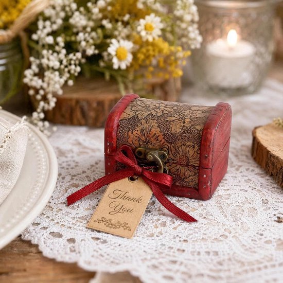 4 Mini Schatkisten van Hout met Metalen Sluiting voor Sieraden — afbeelding 4