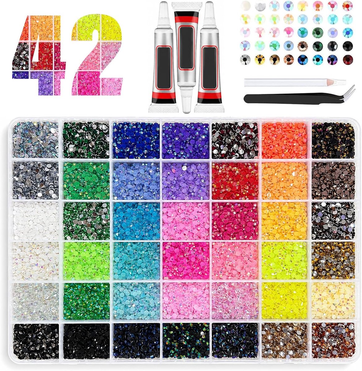 Set 32000 strass-steentjes om op te plakken, 3 mm, 42 kleuren