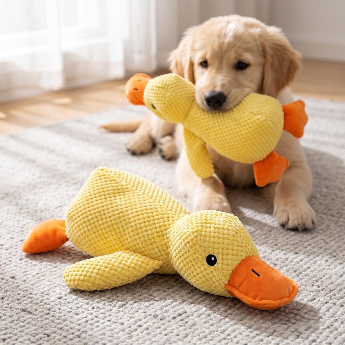 2026 Antistress Eend Hondenspeelgoed, Zachte, Piepende Pluche, Interactief Puppyspeelgoed, Onverwoestbaar voor Kleine & Middelgrote Honden, Gele Piepende Eenden 32 cm (2-pack)