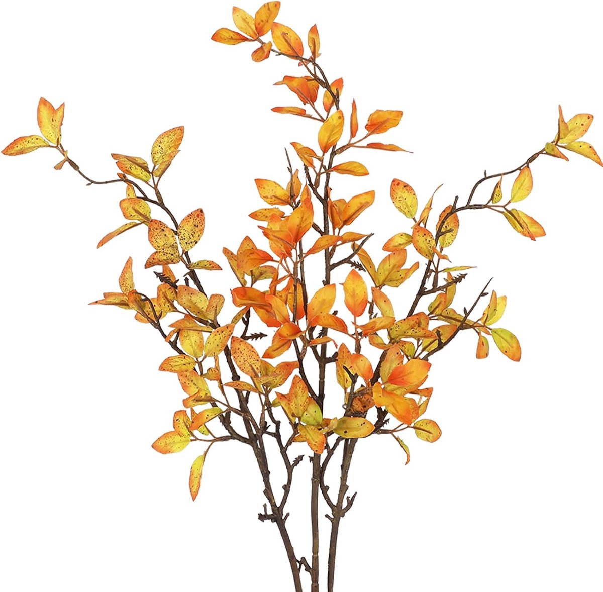 3 kunstmatige, herfstrood, verwelkte takken met magnolia-bladeren