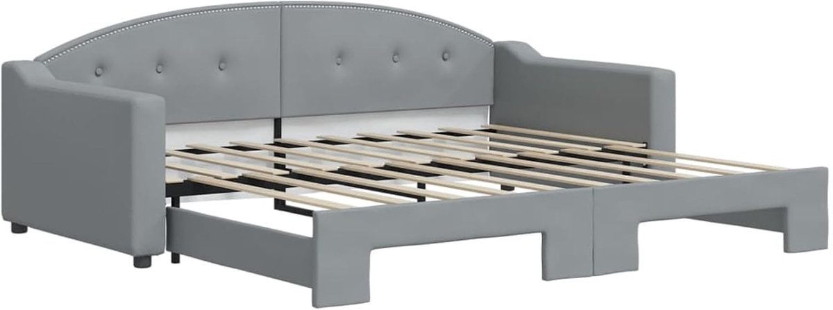 2-in-1 slaapbank, lichtgrijs, slaapbank met trekmechanisme, voor slaapkamer of woonkamer, houten en metalen frame, afmetingen 213 x 100 x 75 cm (niet verlengd), ideaal voor gasten