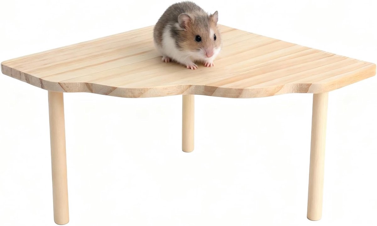 Hamsterplatform van hout, hamsteraccessoire met borstel, huisdierstandaard voor hamsterkooi, hamsterverstopplaats, dwerghamsters, gerbils, degus, chinchilla's, cavia's en kleine dieren (22 cm