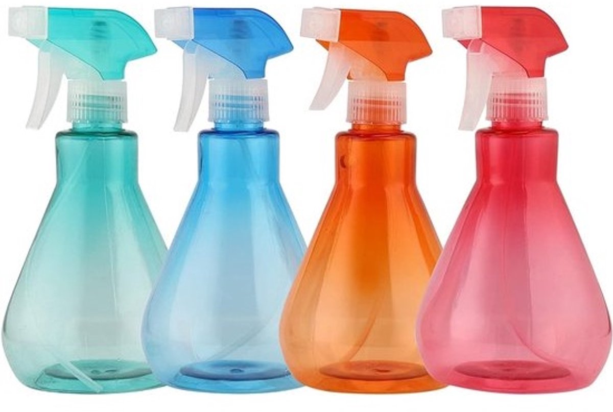 4-pack plantwatersproeiflessen - 500 ml plastic plantmister voor tuinieren, schoonmaken en haarverzorging in 4 kleuren