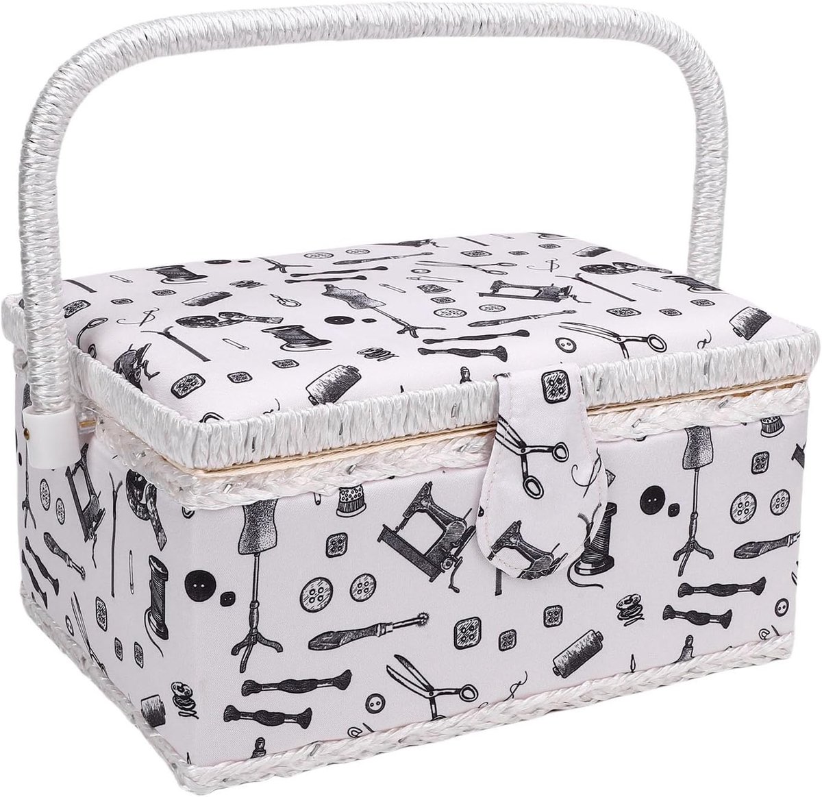 Naaimand, Naaibenodigdheden Organizer met Pinpad Pocket Verwijderbare lade, Draagbare doos voor draadnaalden Schaar, Naaiopslag met comfortabel handvat