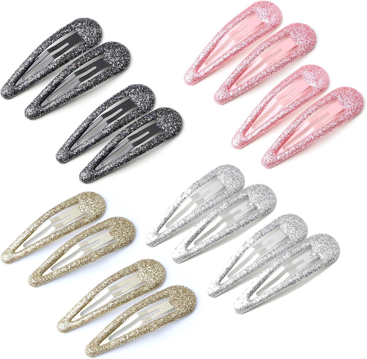 Haarspelden voor meisjes, kleurrijke glitterpailletten, haarclips, snap-haarspelden in snoepkleur voor meisjes, kinderen en dames (zwart, zilver, goud, poeder)