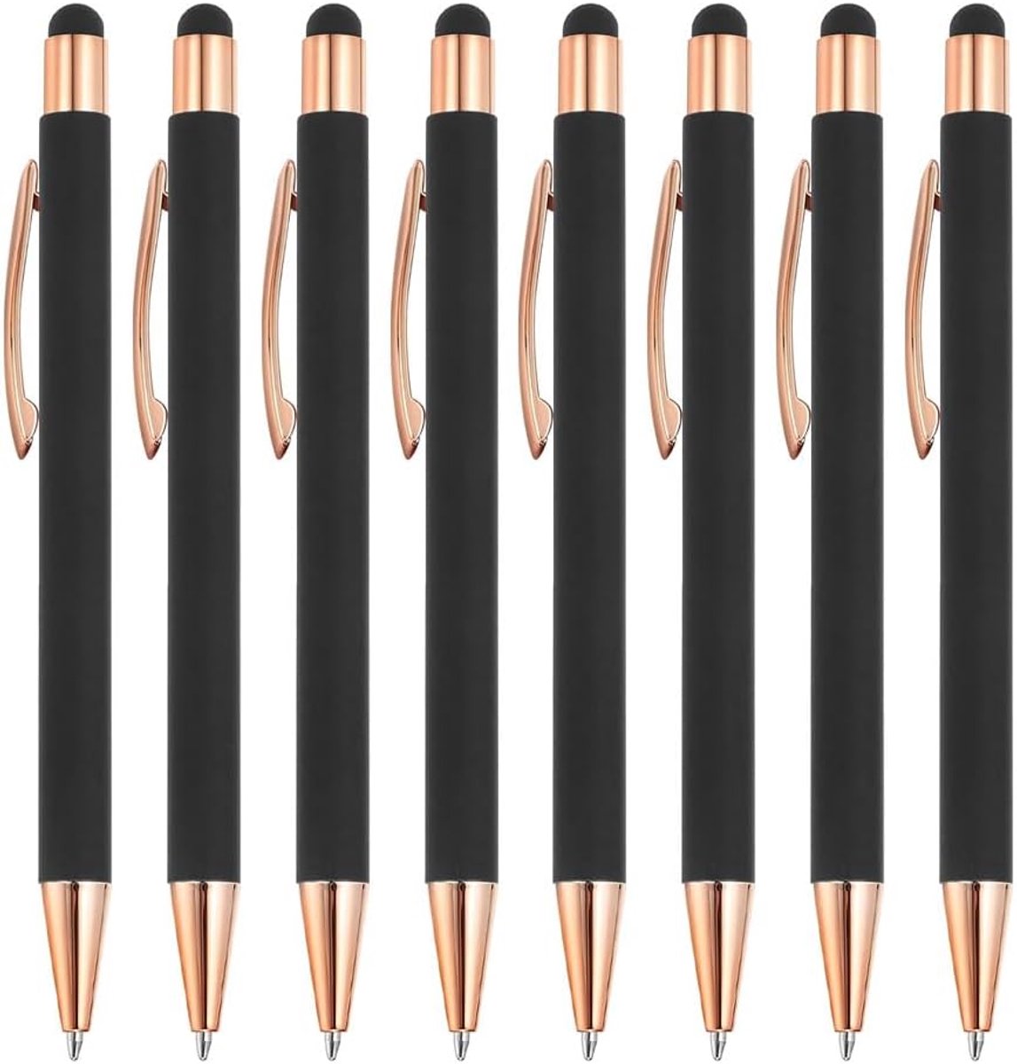 8 stuks balpen met touchpen, 2-in-1 ergonomische balpen, set met antislip gripzone, metalen set voor kantoor en huishouden (zwart)