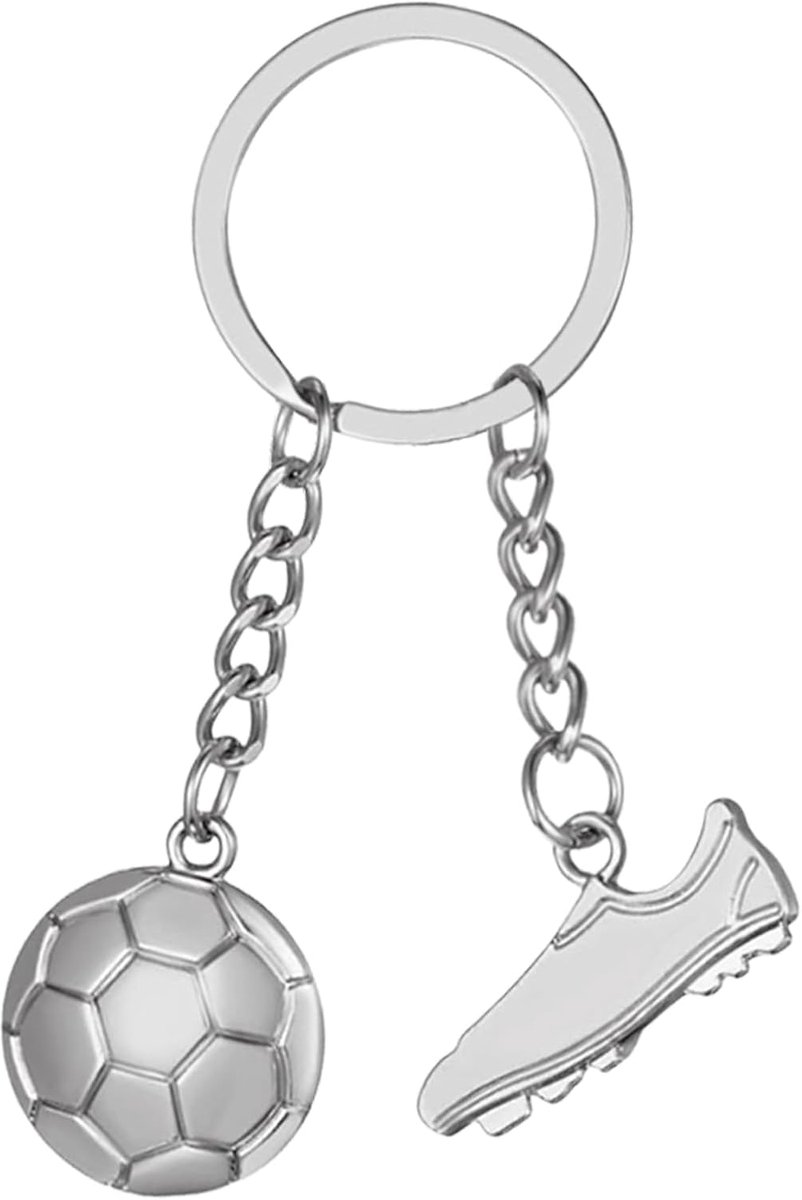 Sleutelhanger, voetbal, voetbalschoenen, sleutelhanger, metalen sportsleutelhanger met voetbalschoen en voetbal, voetbalsleutelhanger, zilver, voetbalhanger voor jongens en meisjes