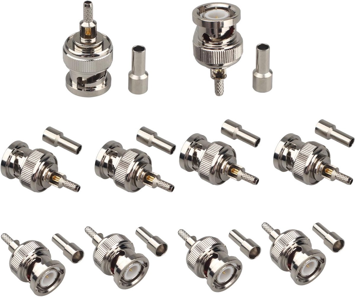 10PCS BNC Male Crimp Solder Attachment Connector 50 Ohm Impedance Compatible with RG174 RG188 RG188A RG316 LMR100 - ShopVlot