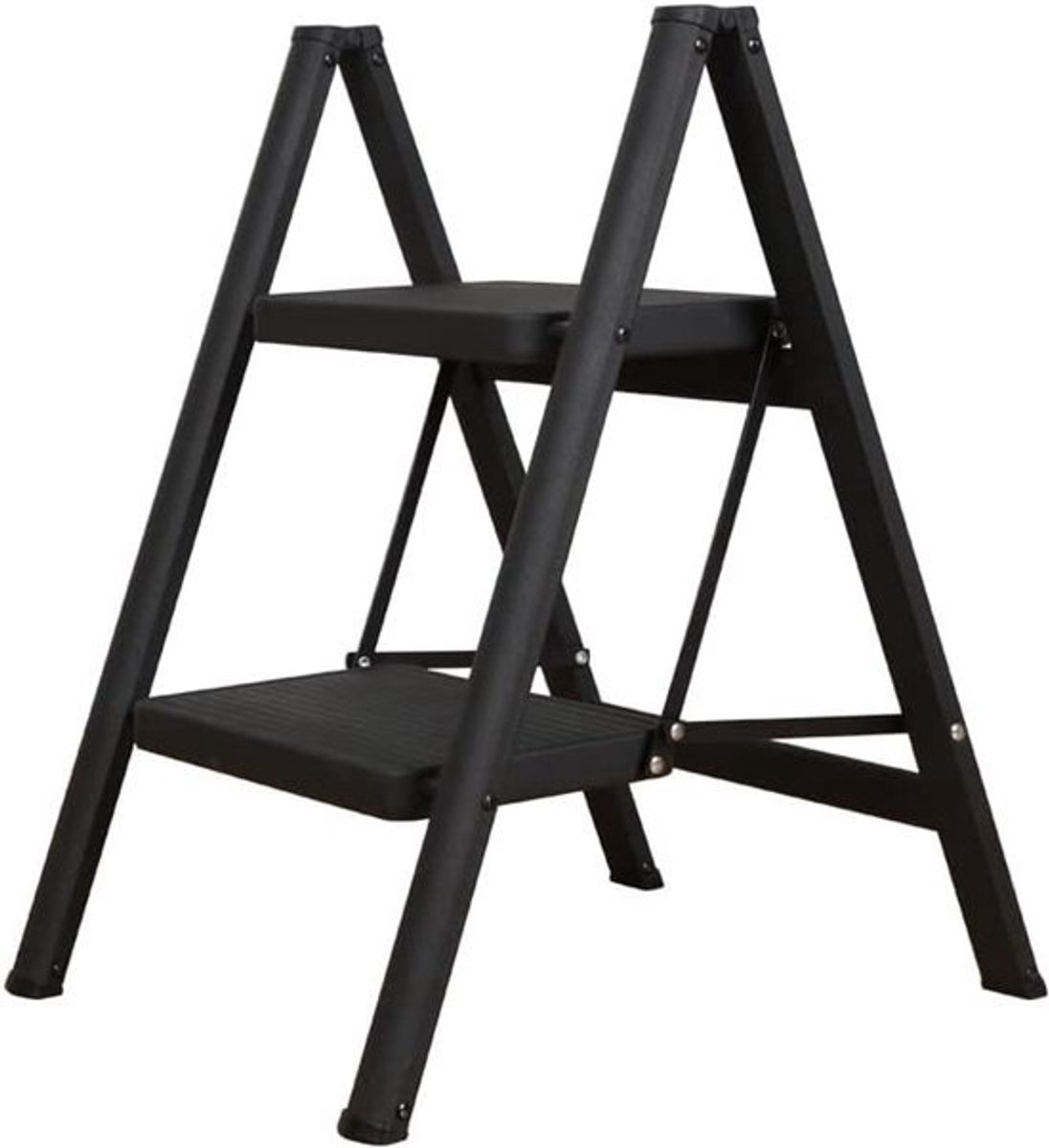 Inklapbare aluminium ladder - 2 treden - Lichtgewicht - antislip - Belastbaar tot 150 kg - Voor keuken, bijkeuken en garage - Zwart