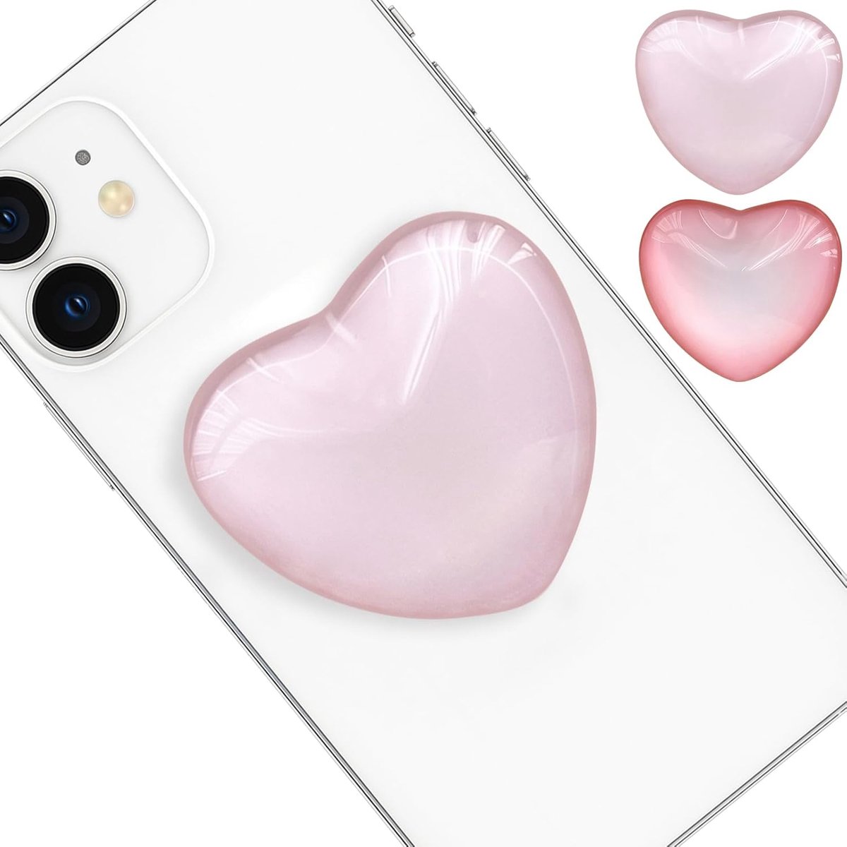 2 stuks, hartvorm, magnetisch, zuignappen voor mobiele telefoons, tablets, selfies (roze, lichtroze)