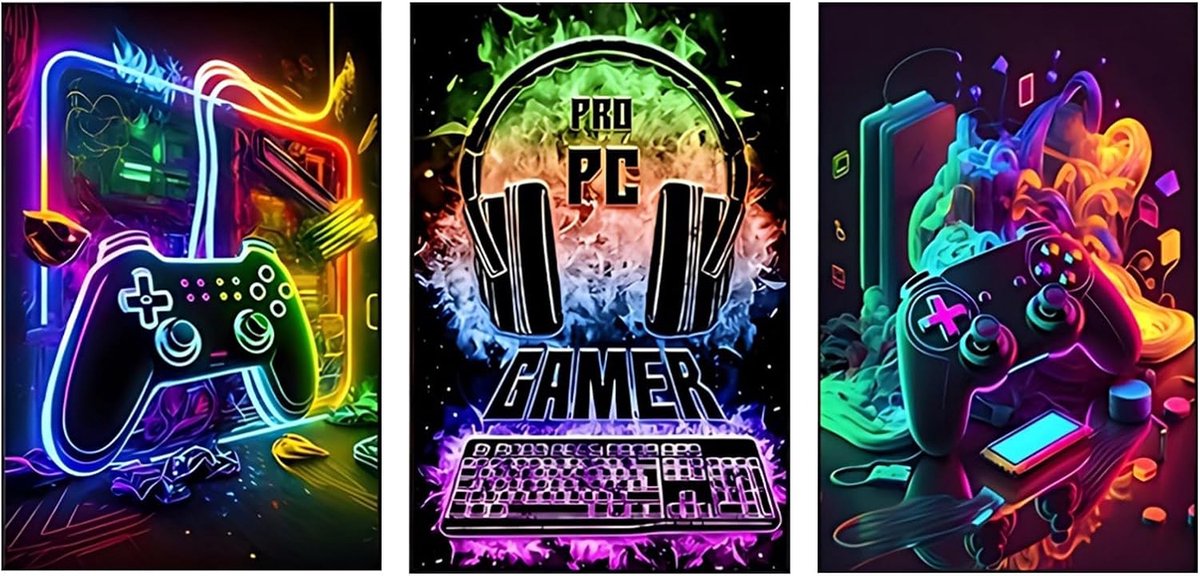 Posters muurkunst prints kleurrijke game controller foto tiener jongen muur canvas posters voor slaapkamer speelkamer speelkamer decoratie (30 x 40 cm, niet ingelijst)