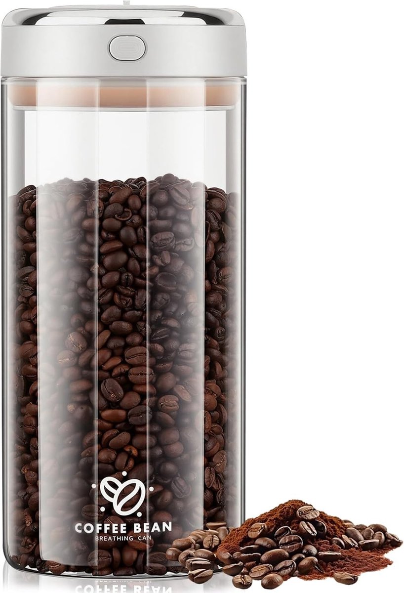 Airtight Vacuum Coffee Can met Uitlaatklep en Datumweergave voor Koffiebonen, Suiker, Thee en Noten - Transparante Glazen Bewaarcontainer van 1700 ml