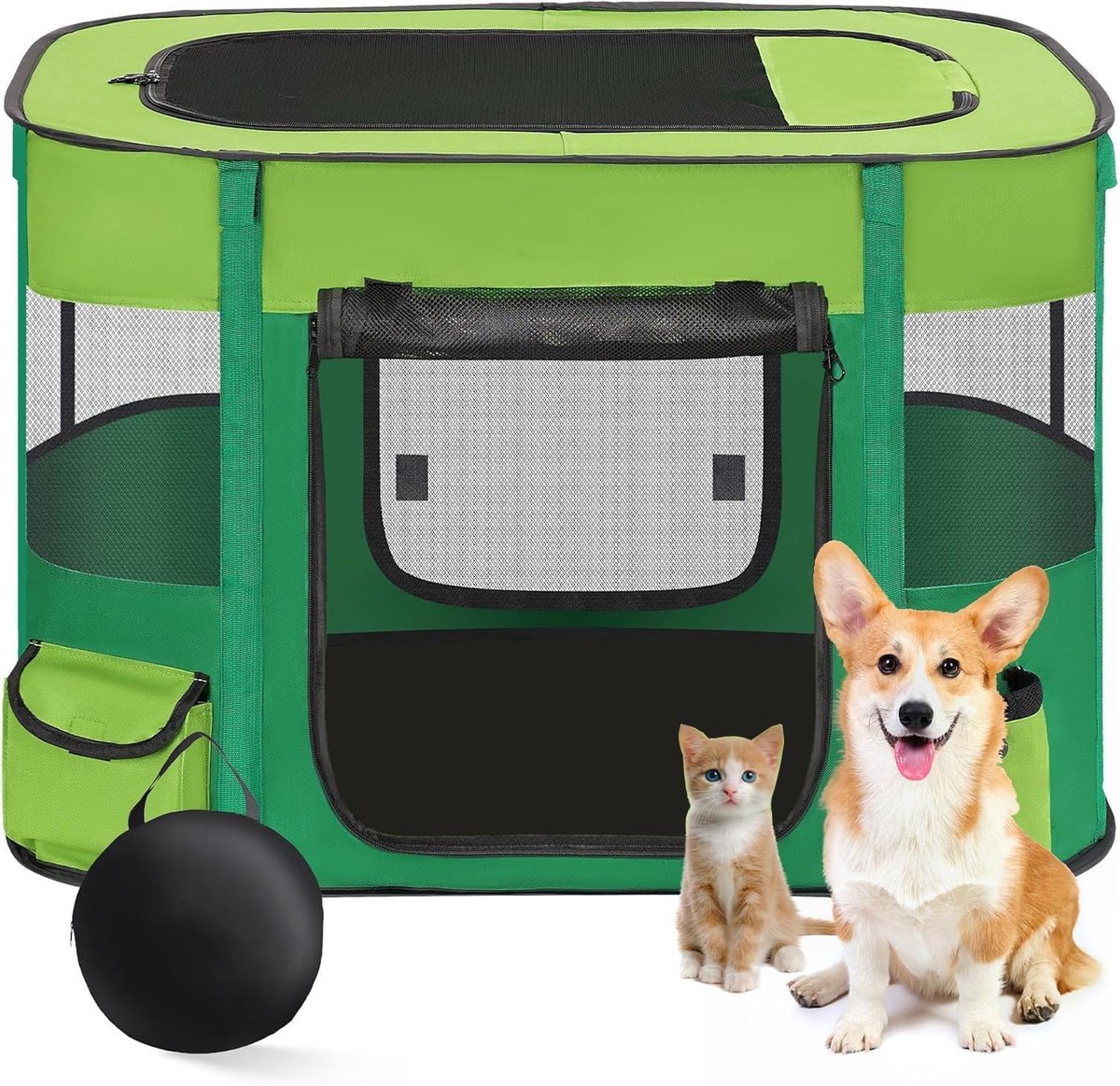 Hondenhok Huisdierhek 80x60x55cm Opvouwbare Huisdierenbox Rechthoek Leveringskamer Kattennest Kattenhol Puppyhuis Hondenhok Gesloten Huisdierentent met draagtas (donkergroen)