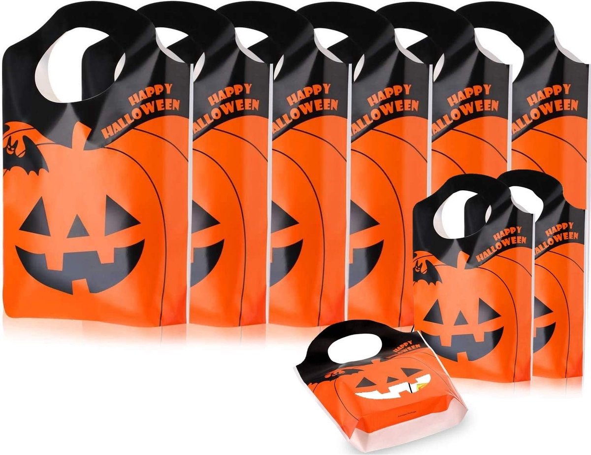 50 stuks Halloween Tot zakken Plastic Candy Bags Trick of Treat Bags Oranje Pompoenzakken Loot Bags voor Halloween, Party Favor, Snack, Decoratie, Kinderen Kunst en Ambacht, Evenement Supply