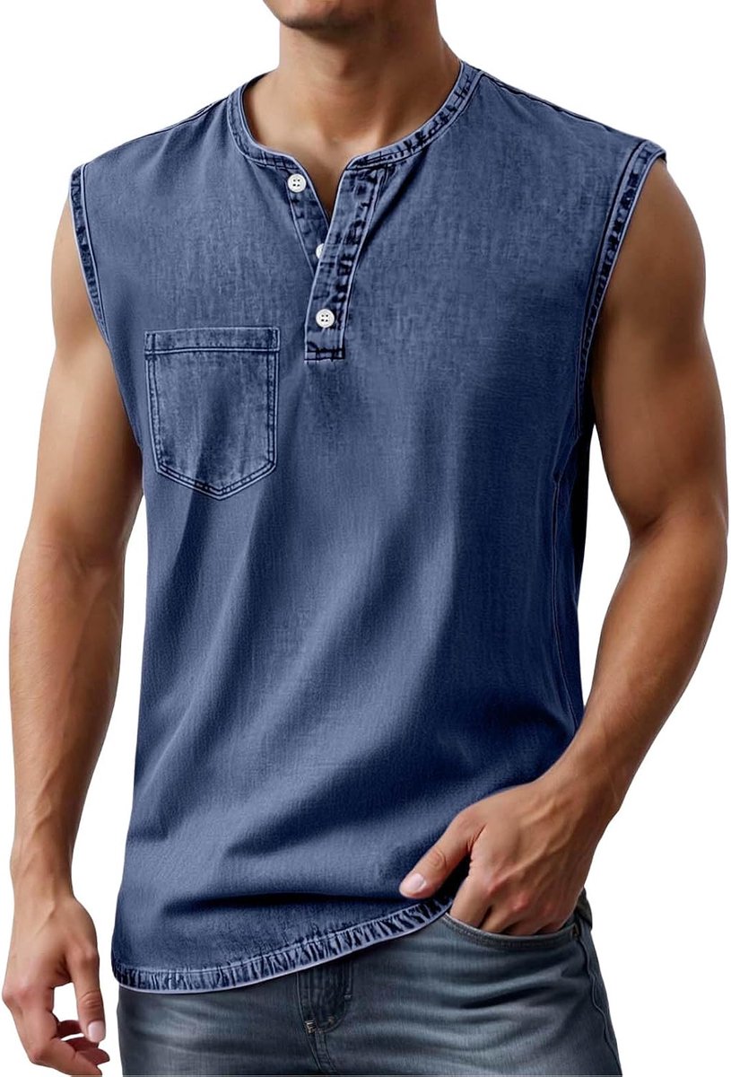 Tanktops voor heren, mouwloze overhemden, stijl, knoopsluiting, voor sportschool, hardlopen, strand, zomer