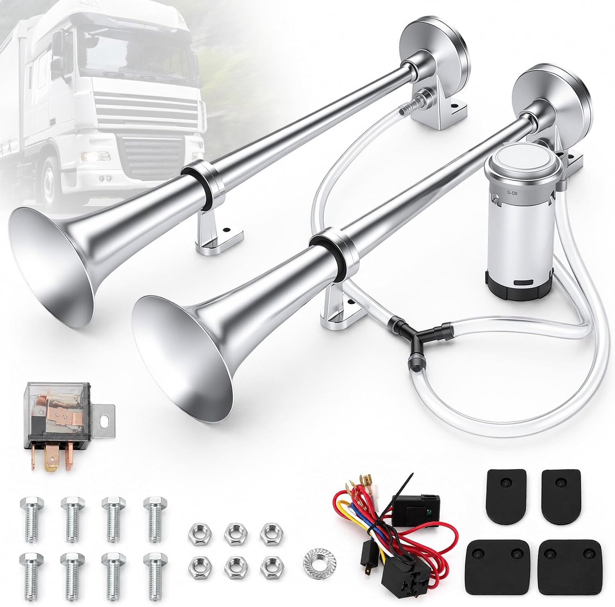 Horn voor vrachtwagens, 12 V, treinhoorn met relais en compressor, extreem