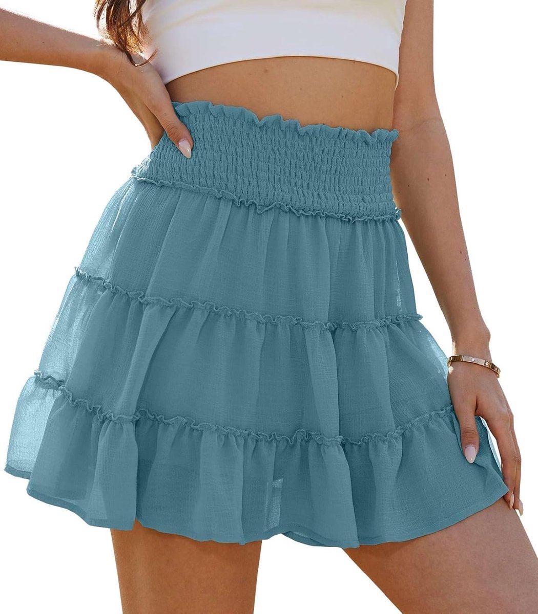 Korte rok voor dames, zomer, elastisch, hoge taille, minirok met ruches, tule, korte rok, dames, zomer, casual, strand, licht, tennisshorts