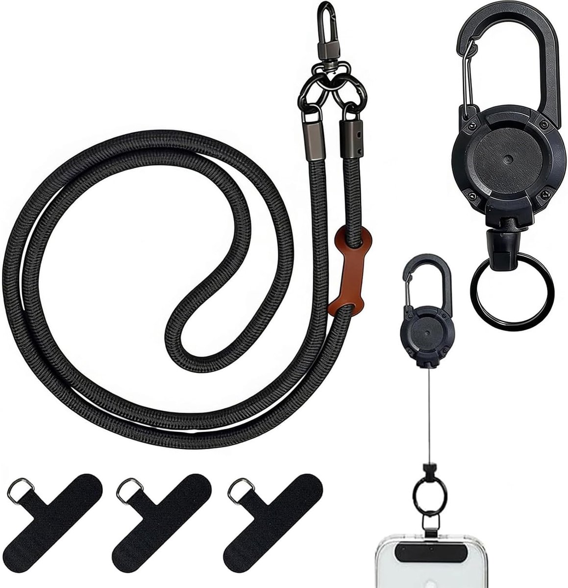 Telefoonband, universeel om om te hangen, intrekbare telefoonhouder met riemclip, mobiele telefoonkoord met stalen kabel, mobiele telefoonkoord voor outdoor zoals wandelen, klimmen
