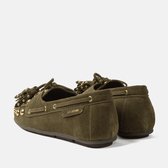 Lazamani Stella Mocassins Dames - Suède Instappers met Franjes en Goudkleurige Studs - Groen
