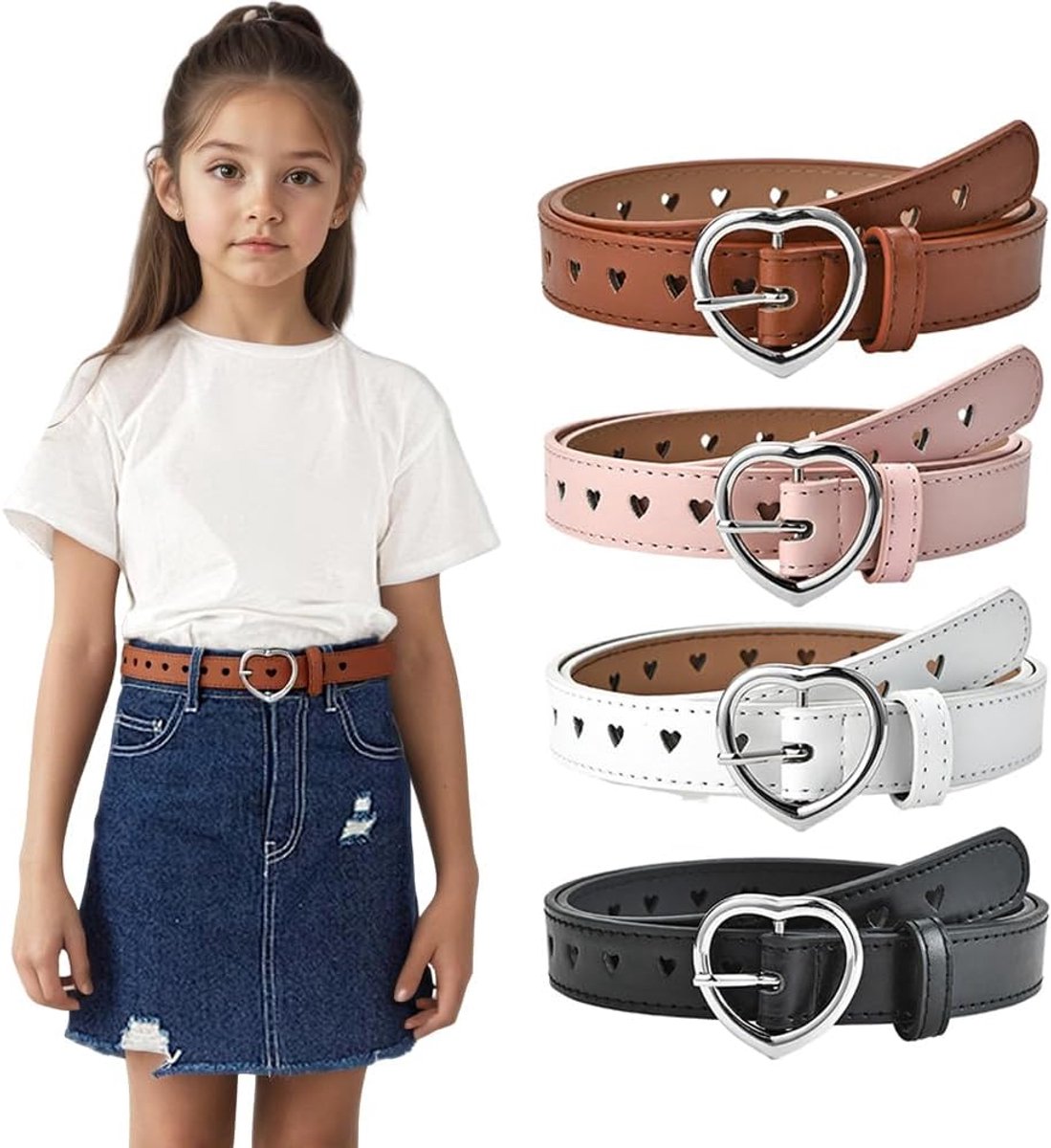 Meisjesriem met hartsluiting - 4 verstelbare bandjes - decoratieve en functionele riem - ShopVlot