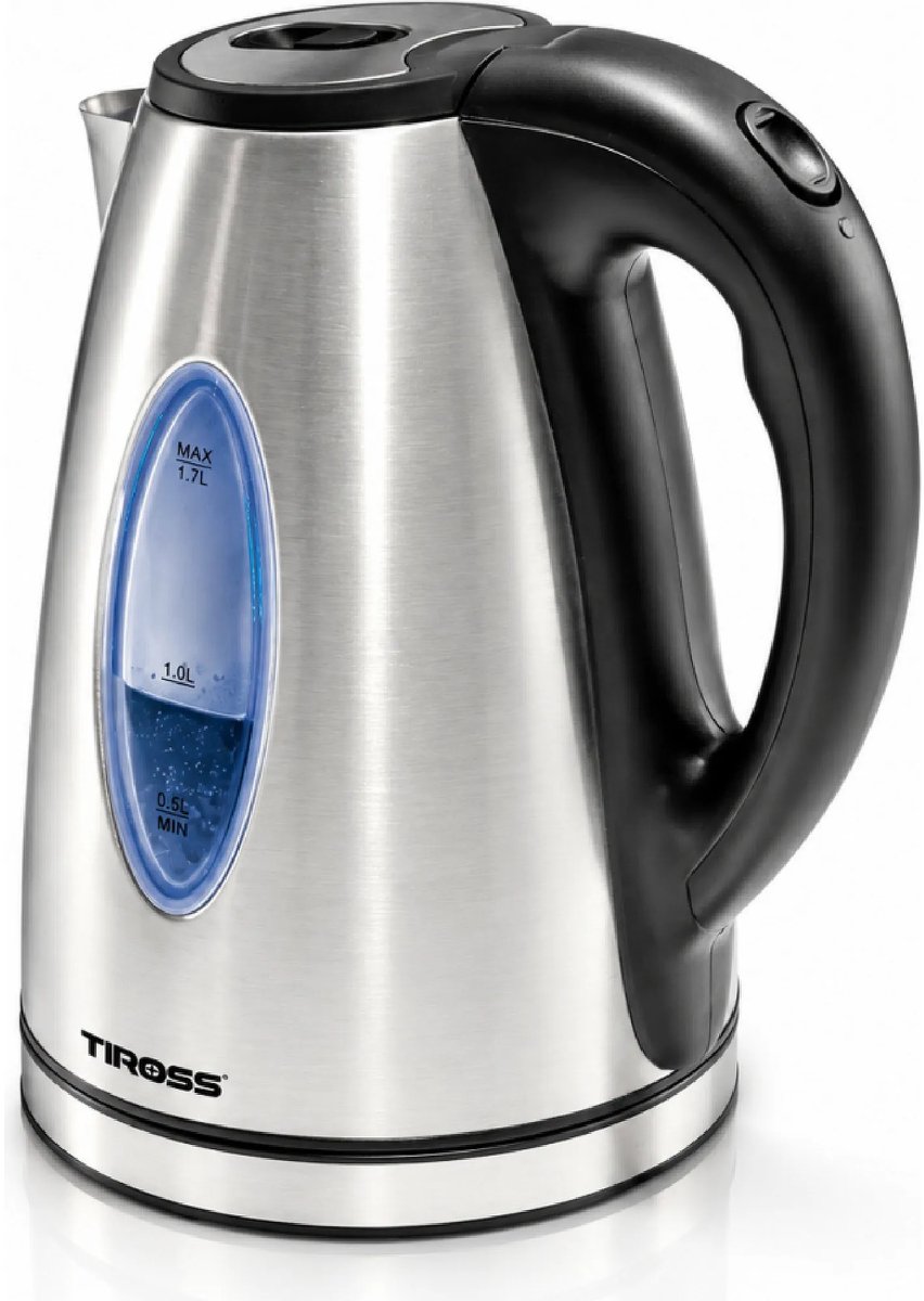 TIROSS Waterkoker 1,7 l 2200 W van RVS met waterfilter en draaivoet
