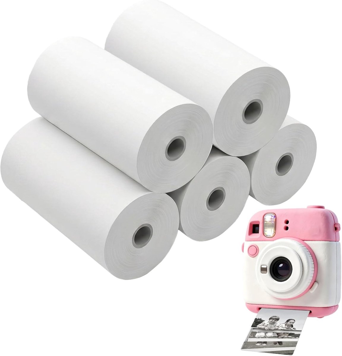 5 rollen mini-printerpapier, 57 x 30 mm, zelfklevend, thermisch papier, wit, thermorollen, voor studienotities - ShopVlot