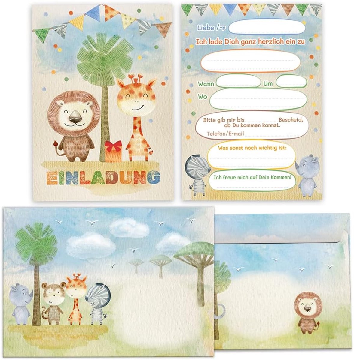 Uitnodigingskaarten 12 stuks - dieren - voor kinderfeestje - praktische invulvelden - ShopVlot