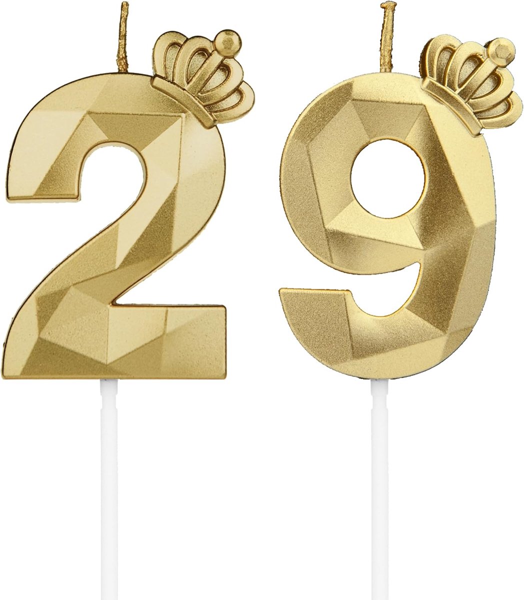 Crown Number 29 Golden Birthday Candles - Birthday candles with crown for cakes. Suitable for parties weddings and - ShopVlot