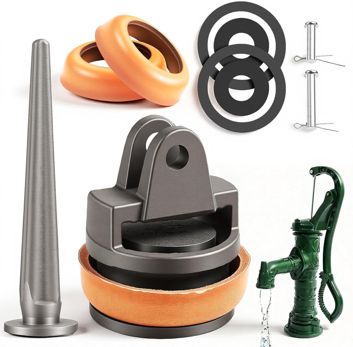 Hand Pump Type 75 Complete Spare Piston Set with Leather Cuff, Sealing Ring, Pins and Galvanized Rod for Water Pumps - ShopVlot