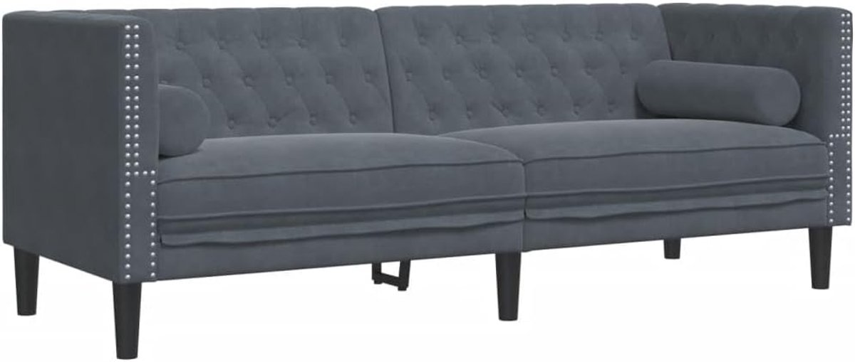Chesterfield stijl 3-zitsbank met kussens 194x74.5x70.5 cm - Grijs fluweel | Industrohome