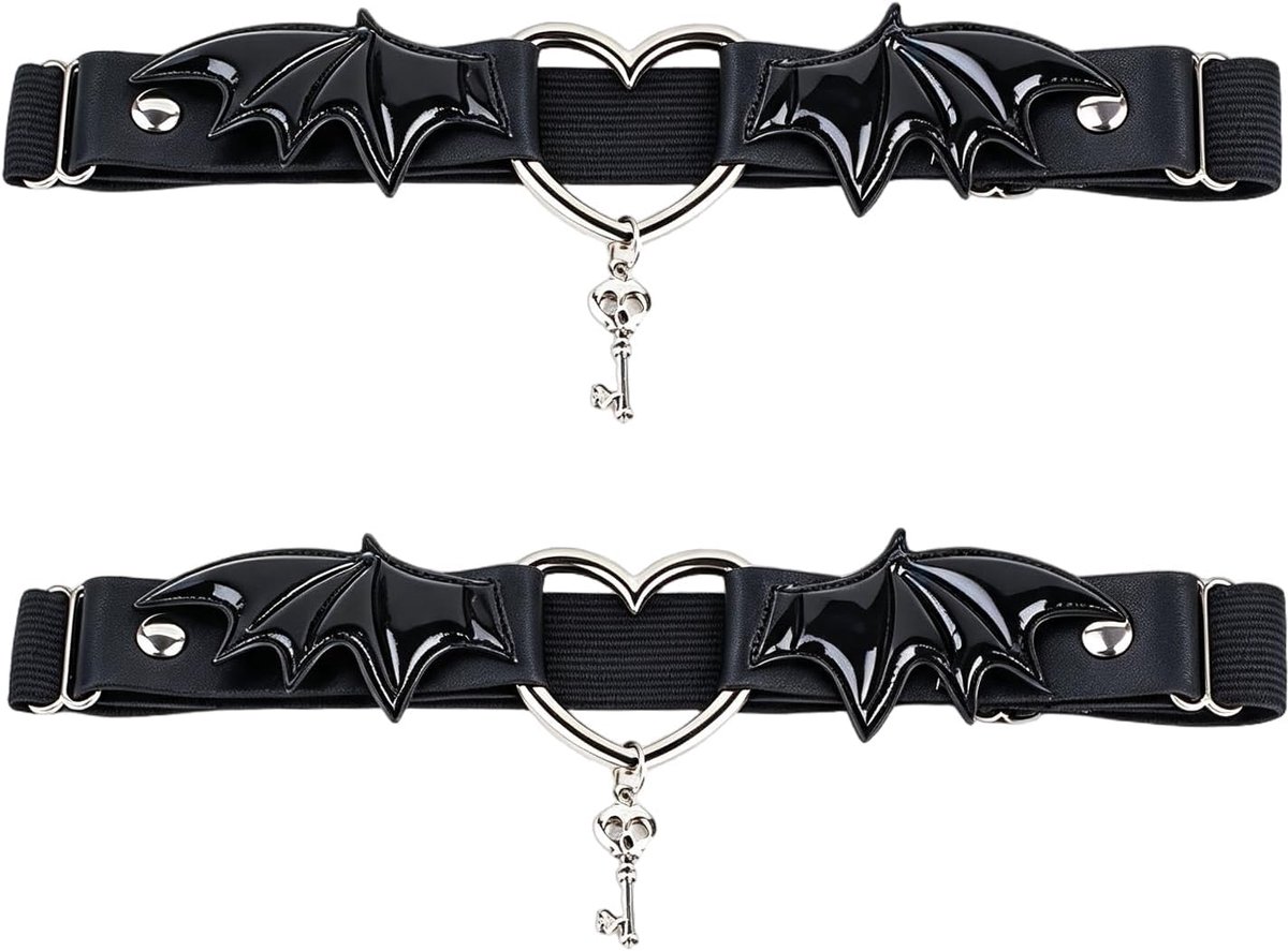 Kousenband 2 stuks - zwart PU-leer - hart en vleugels - opvallende punk-look voor cosplay - ShopVlot