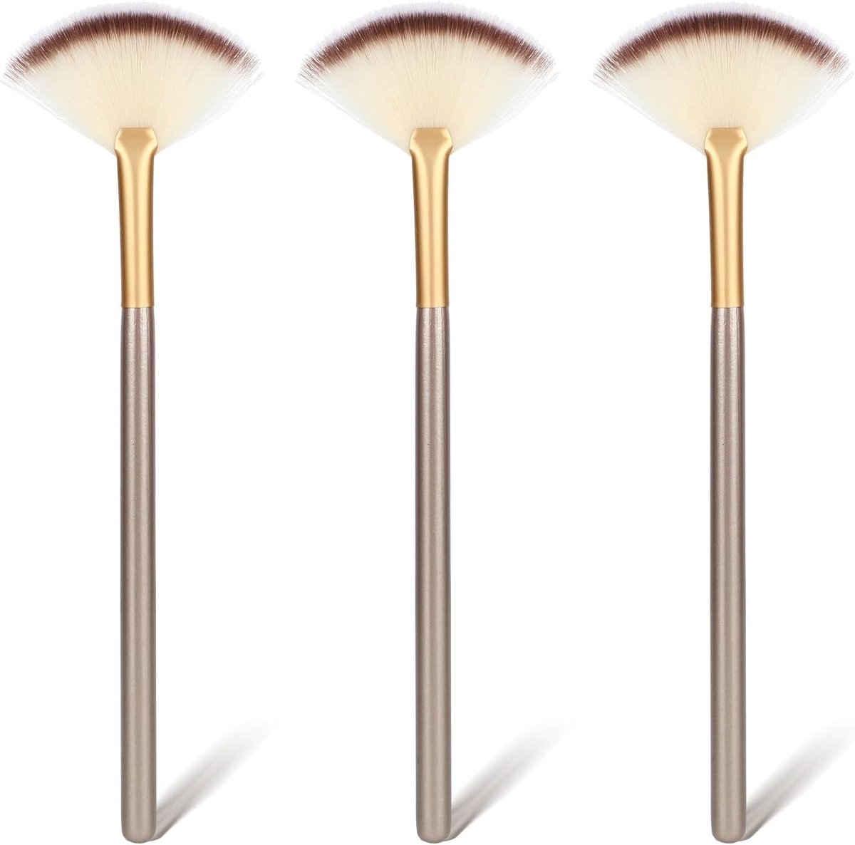 SnelShoppen - 3 Pcs Slim Soft Fan Brush Set - Fluffy Make-up Brushes voor Highlighter en Blush - Zachte Borstels voor Gezichtsapplicatie - Perfect voo