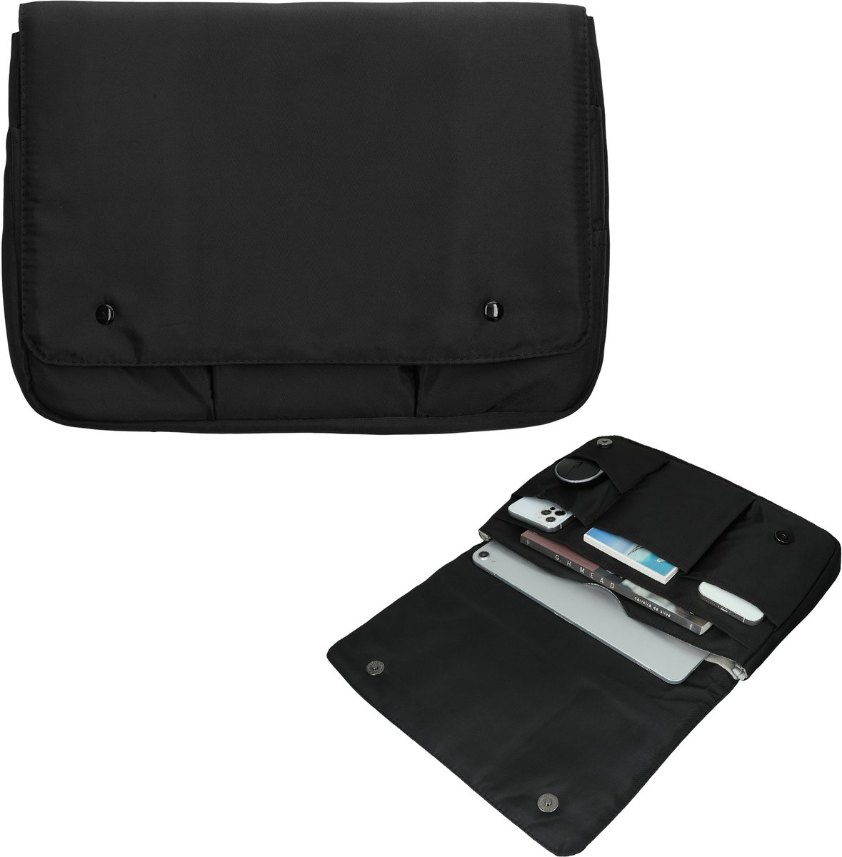 kwmobile Tas voor 14" Notebook Laptop Chromebook Macbook 14 inch Laptophoes – Notebookhoes met 5 Vakken – Organizer voor Accessoires in zwart