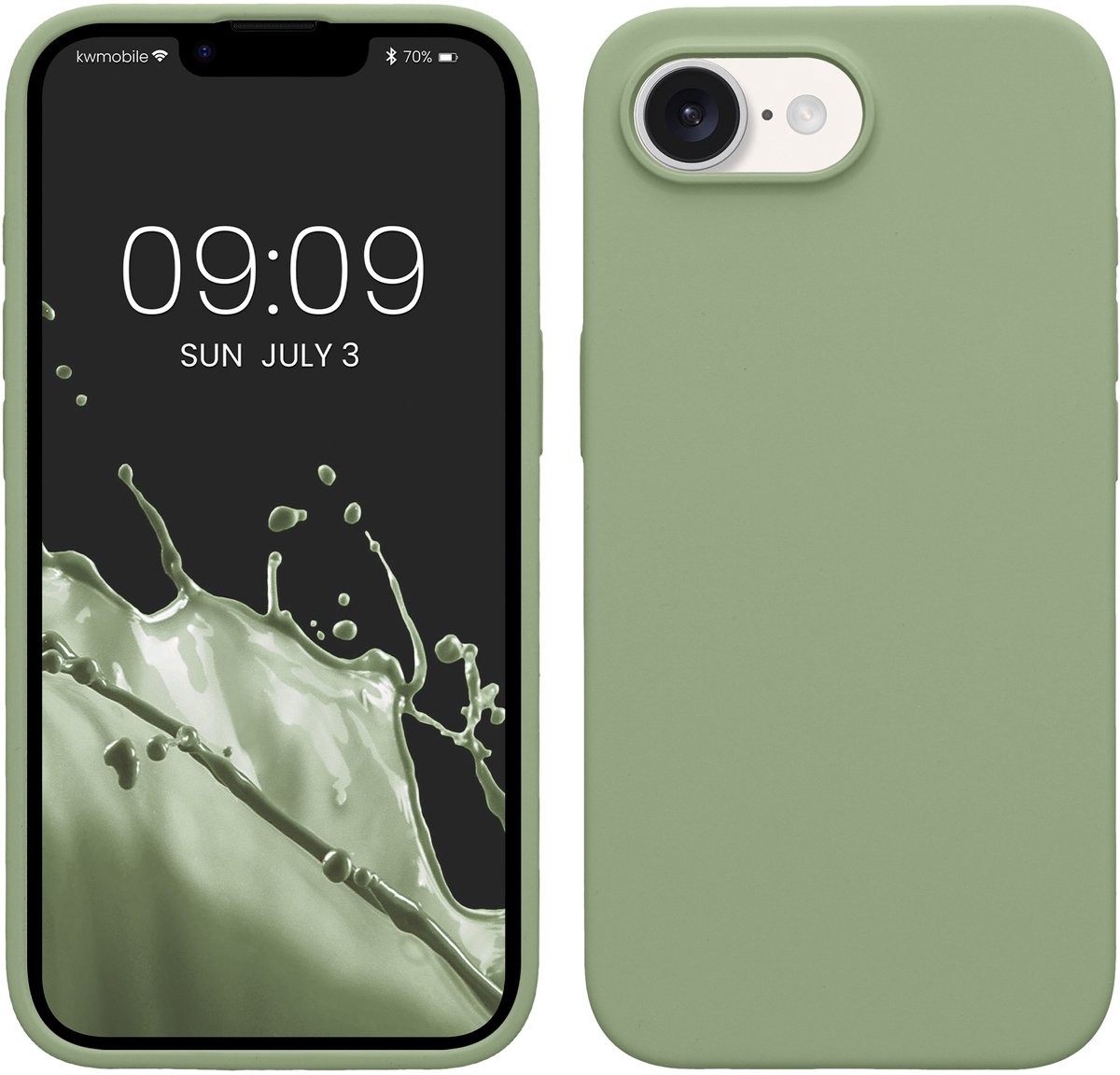 kwmobile telefoonhoesje geschikt voor Apple iPhone 17e / iPhone 16e - Hoesje met siliconen coating - Smartphone case in Pastel mosgroen
