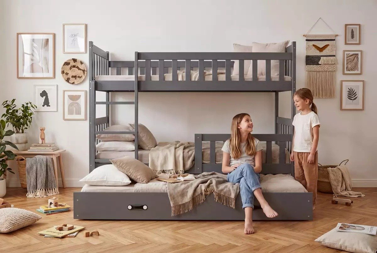 BMS KUBUŚ 90X200 Triple Youth Bed with Drawer, Graphite