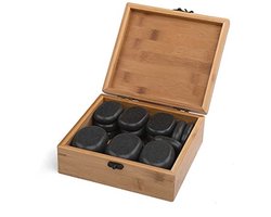 WellTouch set met hete massagestenen | 18 stenen | Hete massagestenen | Met decoratieve bamboedoos | Wellness-warmtebehandeling | Massagetherapie