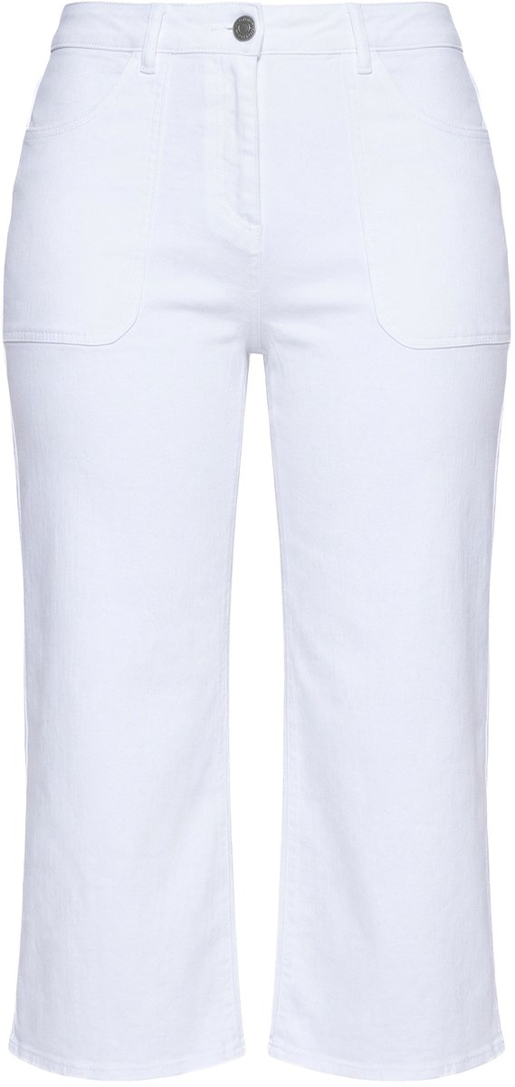 Ulla Popken - Dames - Jeans-culotte Mary wijde pijpen comfortabele tailleband - Wit denim - Maat 46