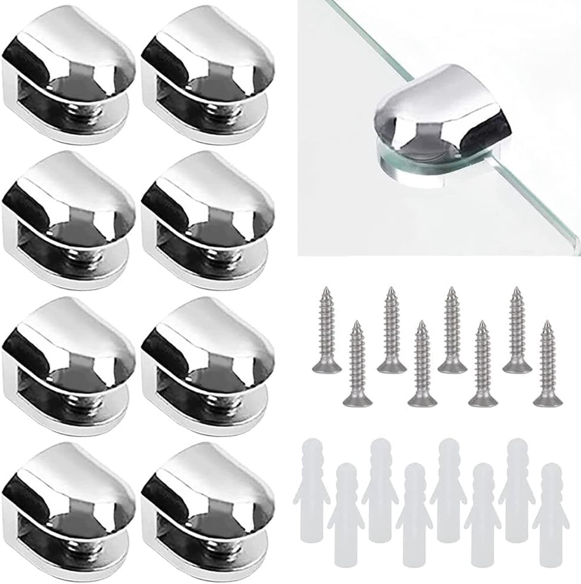 Pack of 8 Glass Clips, Adjustable Glass Holders, Strong Zinc Alloy Clamp Holders, Adjustable Glass Partition Wall for - ShopVlot
