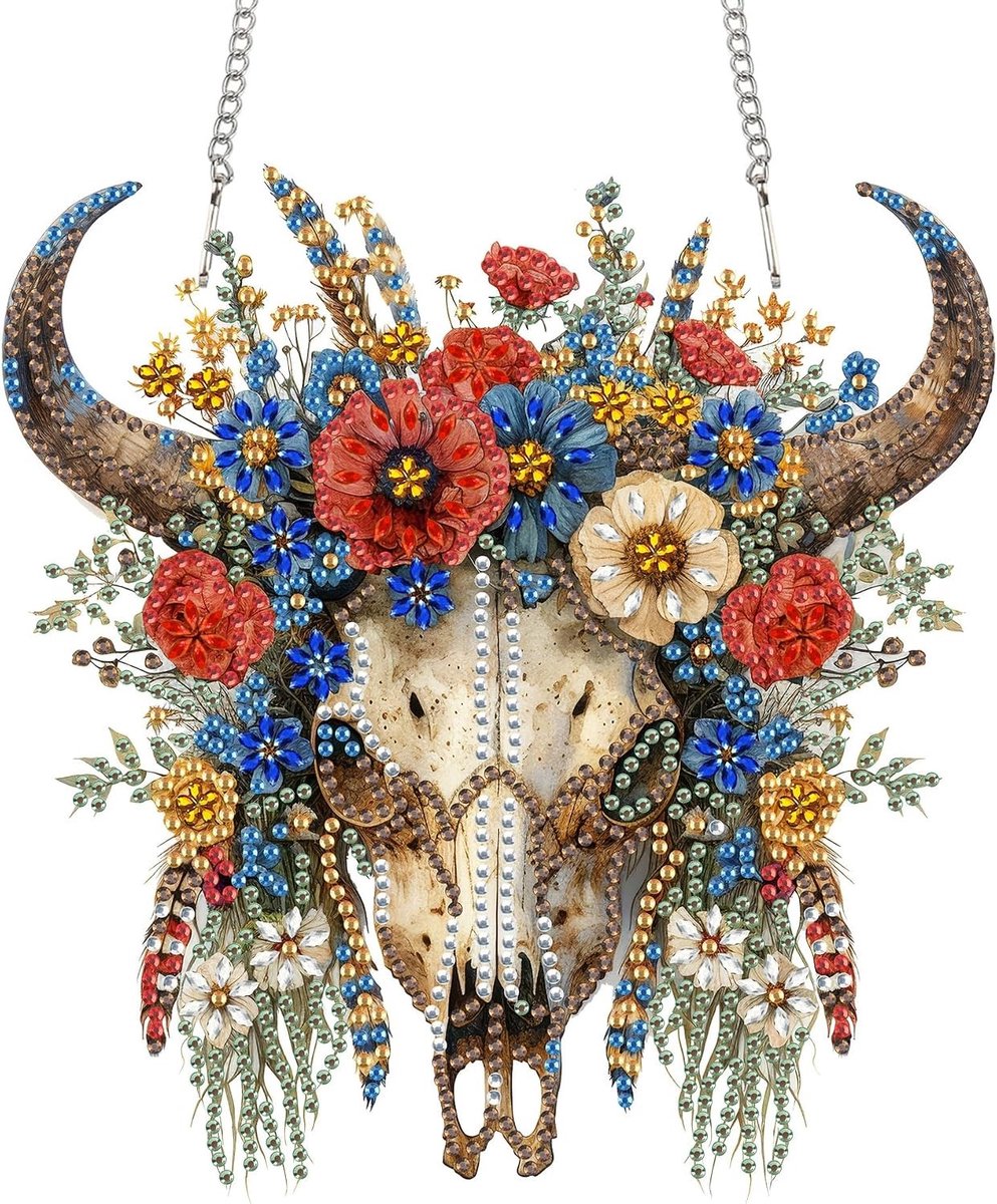 Hangende diamantkunst kit voor volwassenen - 20 x 20 cm schapenbloemen ornament, dubbelzijdig acrylbord, kristal kunst zonnevanger voor sfeervolle raamdecoratie en interieurstyling