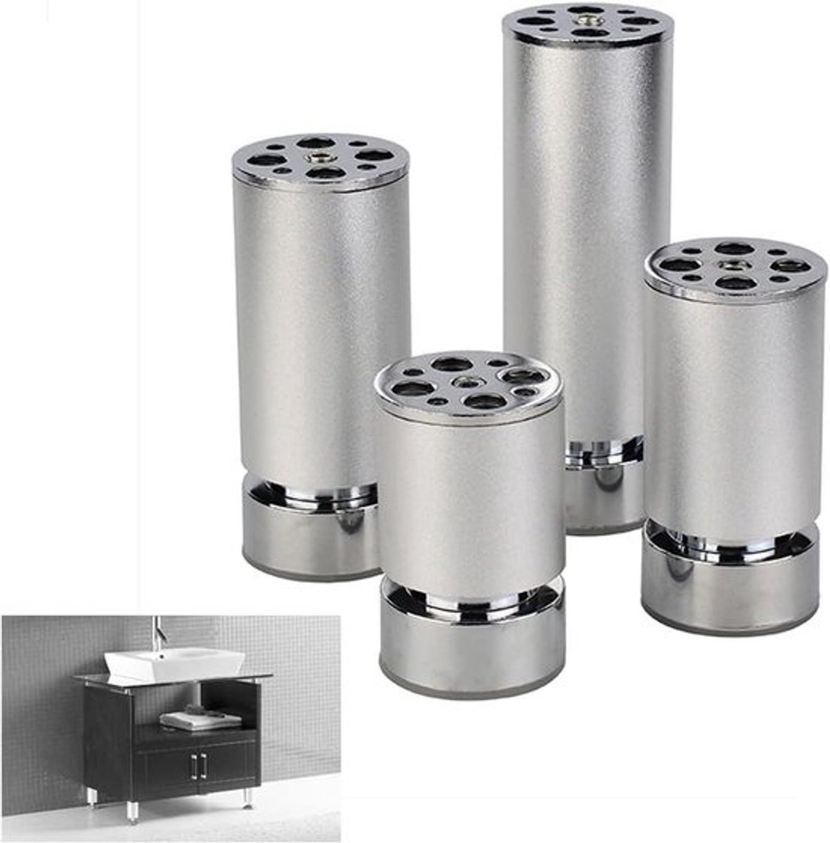 Set tafelpoten - Meubelonderstel - ondersteuning - Meubels verhogen - Verstelbare hoogte - 10 cm - Zilver