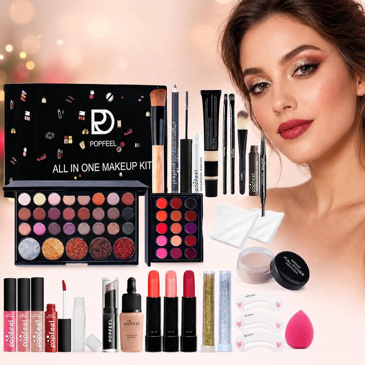 Complete Make-up Set voor Jongeren en Vrouwen - Oogschaduw, Lipgloss, Blush, Concealer en Mascara met Borstels voor een Stralende Look