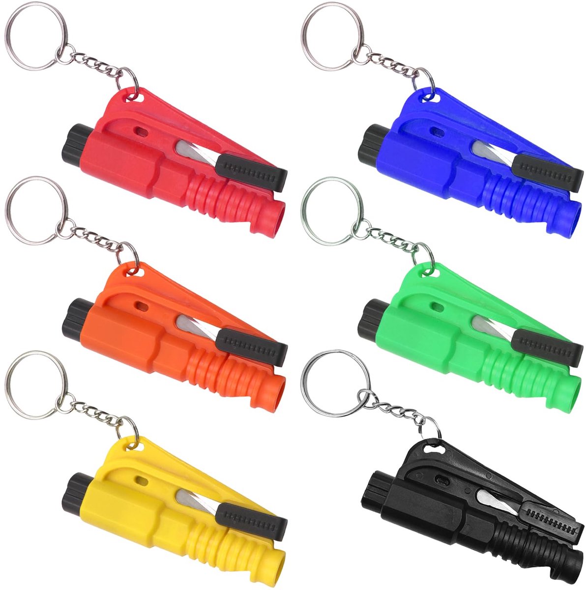 6 Stuks Van Auto Veiligheid Escape Tools, Sleutelhanger Ontwerp, Multifunctionele Raambreker, Veiligheidsgordel - ShopVlot