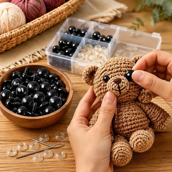 Ogen voor Knuffels en Poppen, Zwarte Poppenogen met Sluitringen, 6 Maten DIY Accessoires voor Haken, Knutselen en Handgemaakte Speeltjes — afbeelding 2