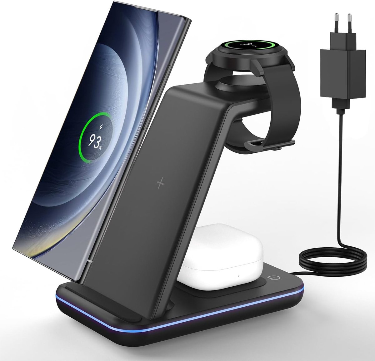 3-in-1 Oplaadstation voor Samsung S26/S25/S24/Z Fold/Flip, Draadloze Oplader voor Galaxy Watch en Galaxy Buds, Snellader in Zwart