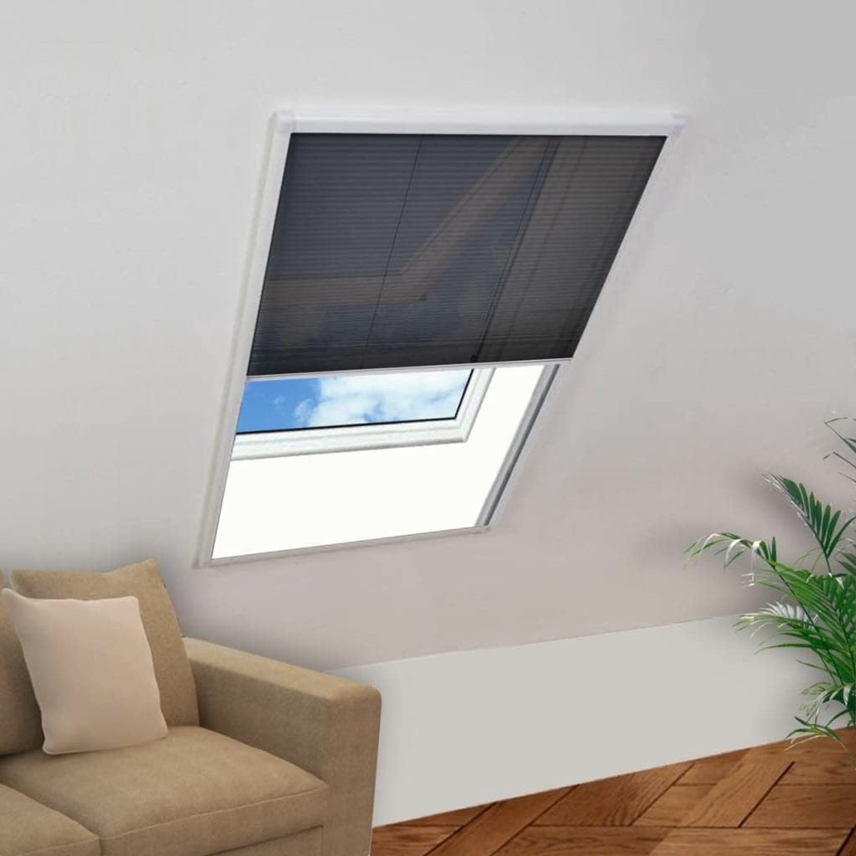 Insectenwerende plissé voor dakramen, 80 x 120 cm, houdt vliegen, muggen, bijen en wespen weg, met stevig aluminium frame, eenvoudige montage en aanpassing, levering